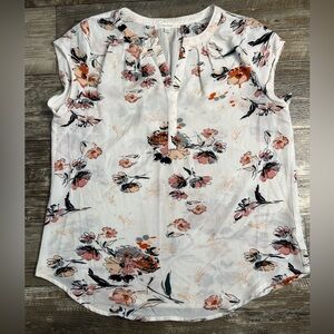 Floral Print Sleeveless Top - White,Pink, dark orange, grey & black